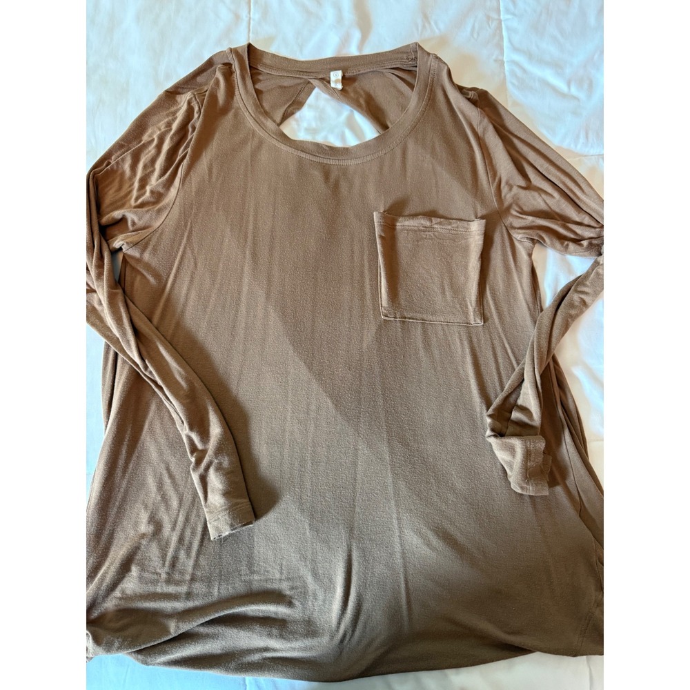 Wishlist Brown Long Sleeve Open Tulip Back Pocket Tee Top Womens Small
